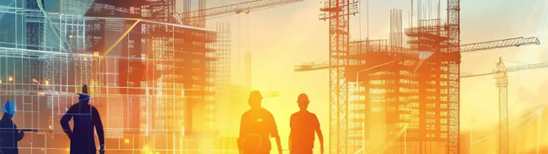 Illustration Hochhäuser in Stahbeton-Bauweise im Bau mit Kränen